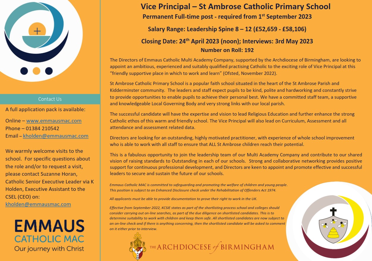 Vice Principal St Ambrose Catholic Primary, Kidderminster (Emmaus Mac
